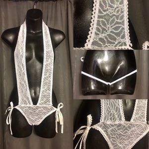 White iridescent lace  GString Monokini